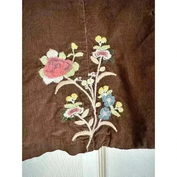 BISOU BISOU BrownTwill Jacket Y2K Floral Embroidery Buttons Long Sleeves SzLG - Picture 2 of 7
